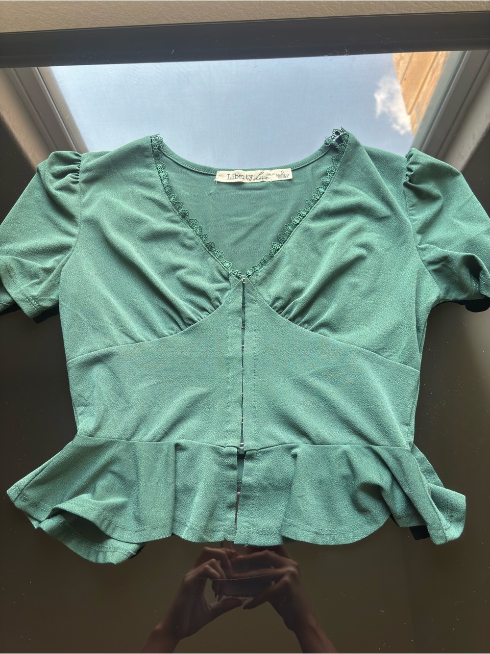 Liberty Love Teal Green Peplum V-Neck Blouse
